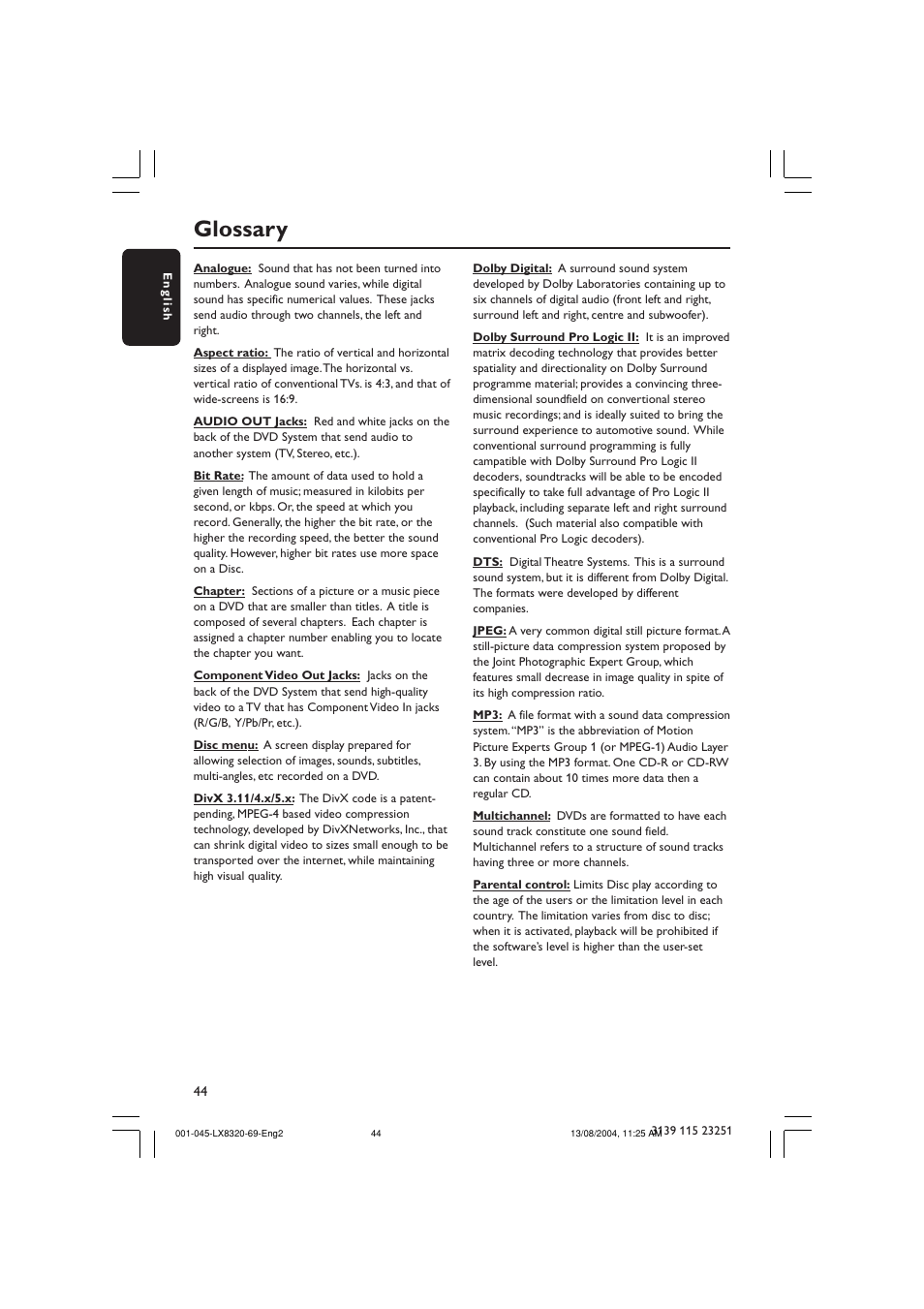 Glossary | Philips LX8320 User Manual | Page 44 / 49