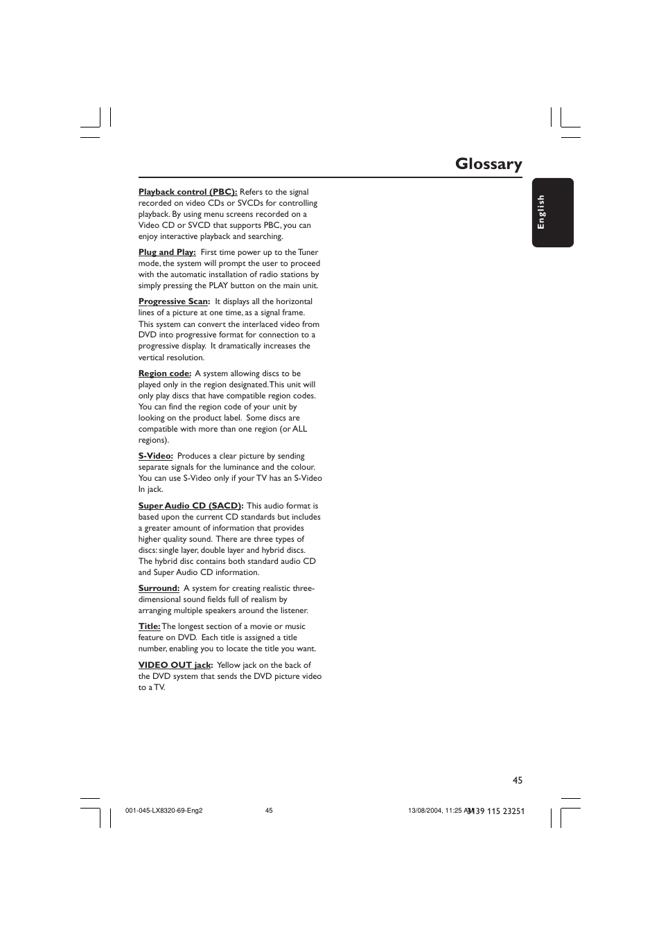 Glossary | Philips LX8320 User Manual | Page 45 / 49