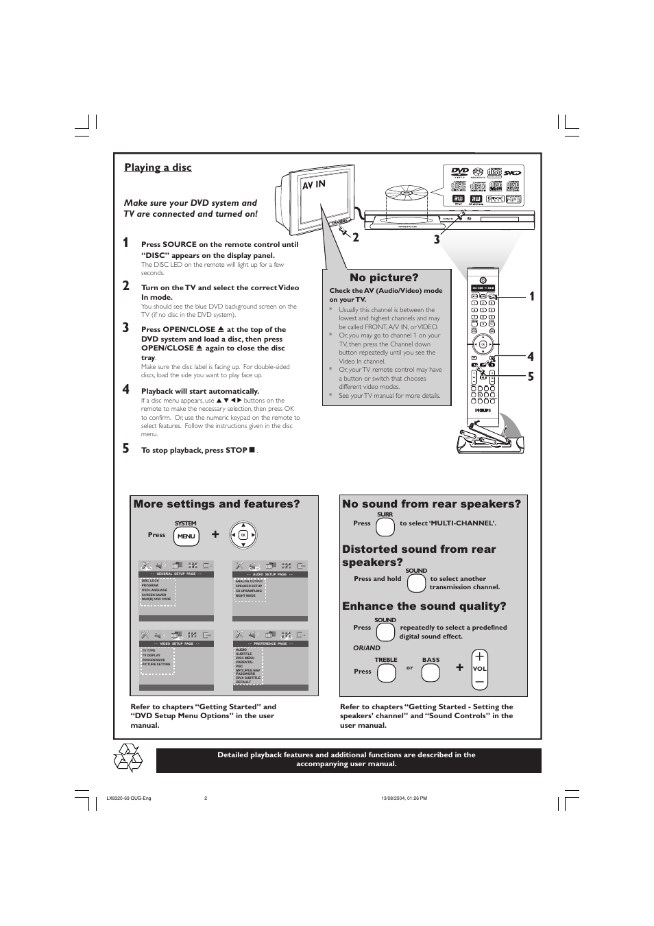 Playing a disc, More settings and features | Philips LX8320 User Manual | Page 49 / 49