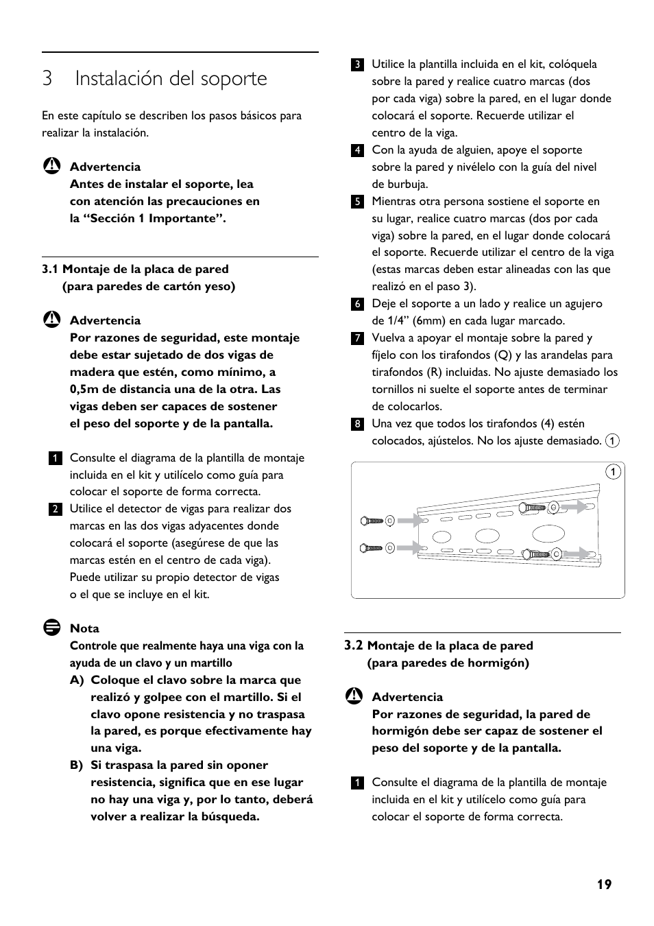 3 instalación del soporte | Philips SQM5312/27 User Manual | Page 19 / 24