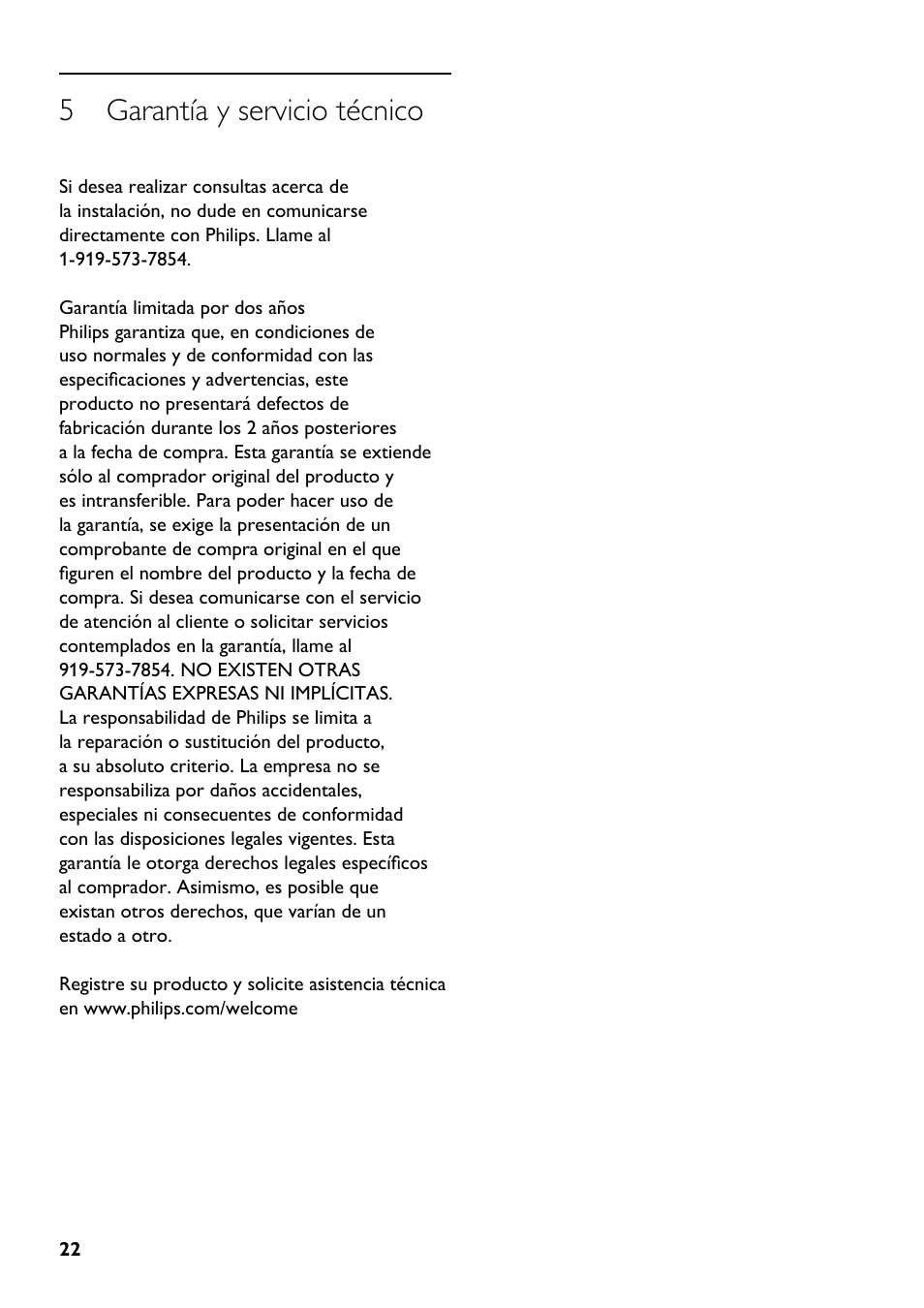 5 garantía y servicio técnico | Philips SQM5312/27 User Manual | Page 22 / 24