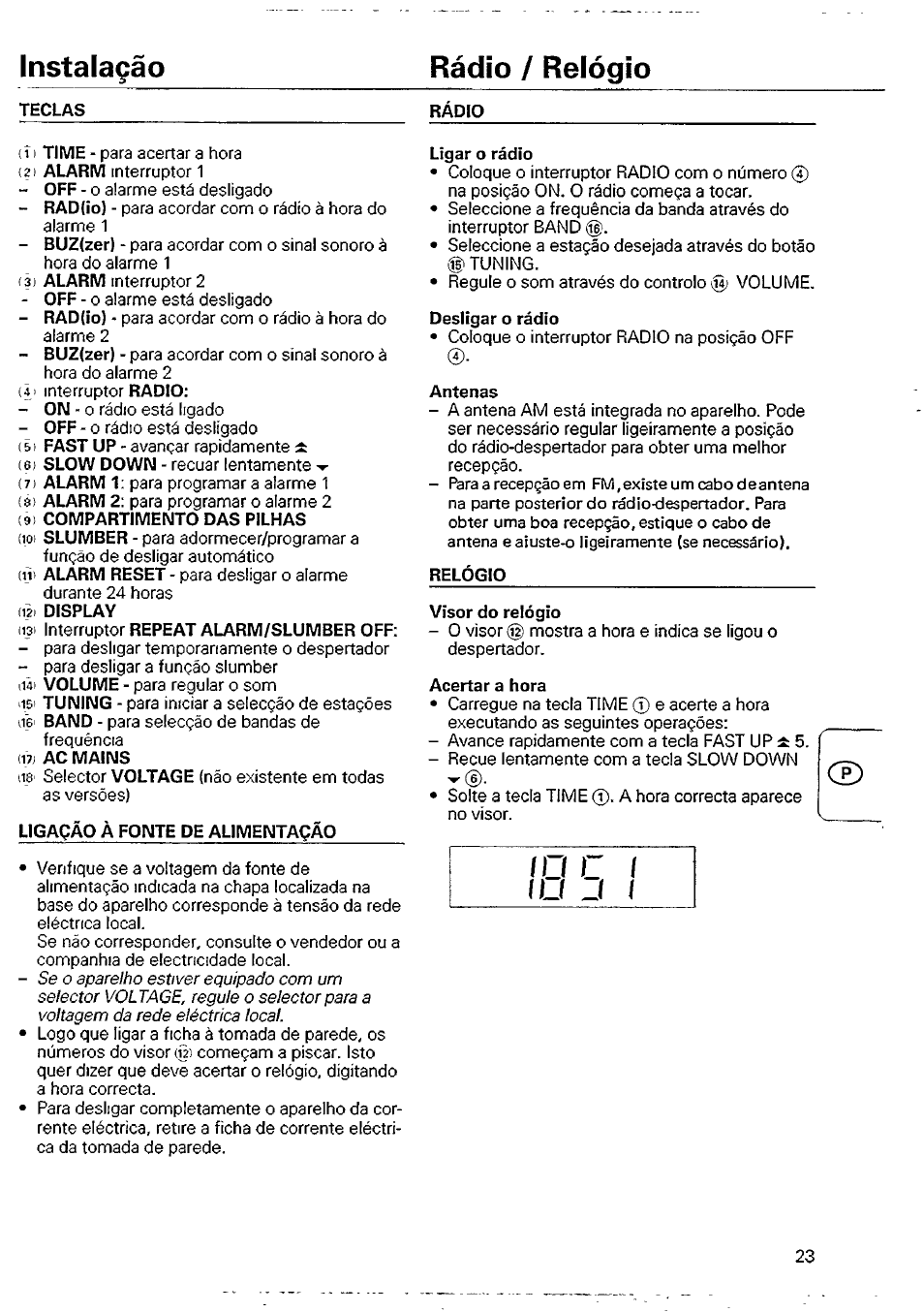 Instalaçâo ràdio / relógio | Philips AJ 3250/04 User Manual | Page 5 / 10