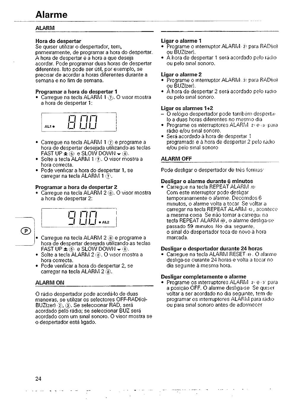 J liij-al, O n n, Alarme | Lili, J liij | Philips AJ 3250/04 User Manual | Page 6 / 10
