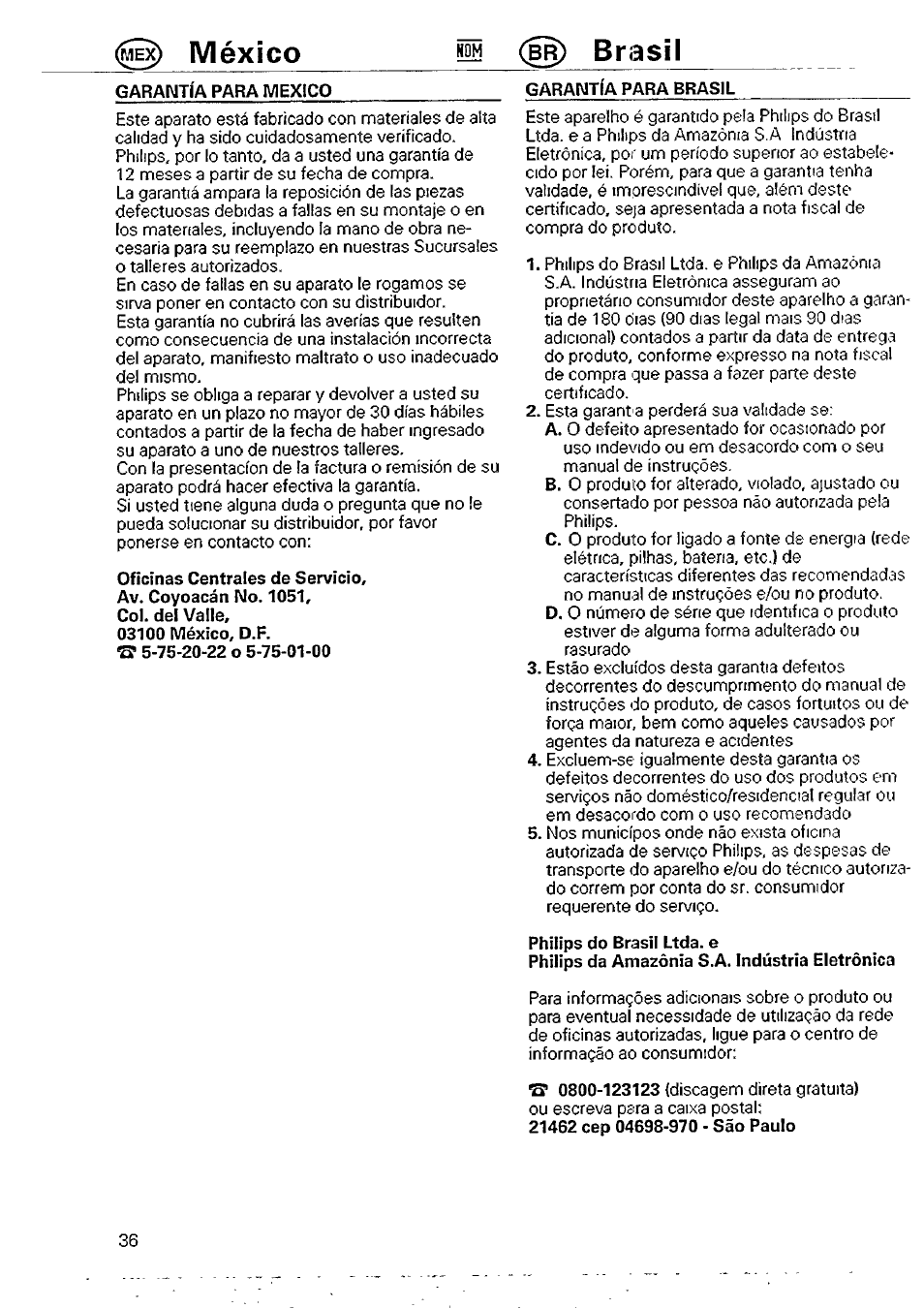 S méxico, Brasil | Philips AJ 3250/04 User Manual | Page 8 / 10