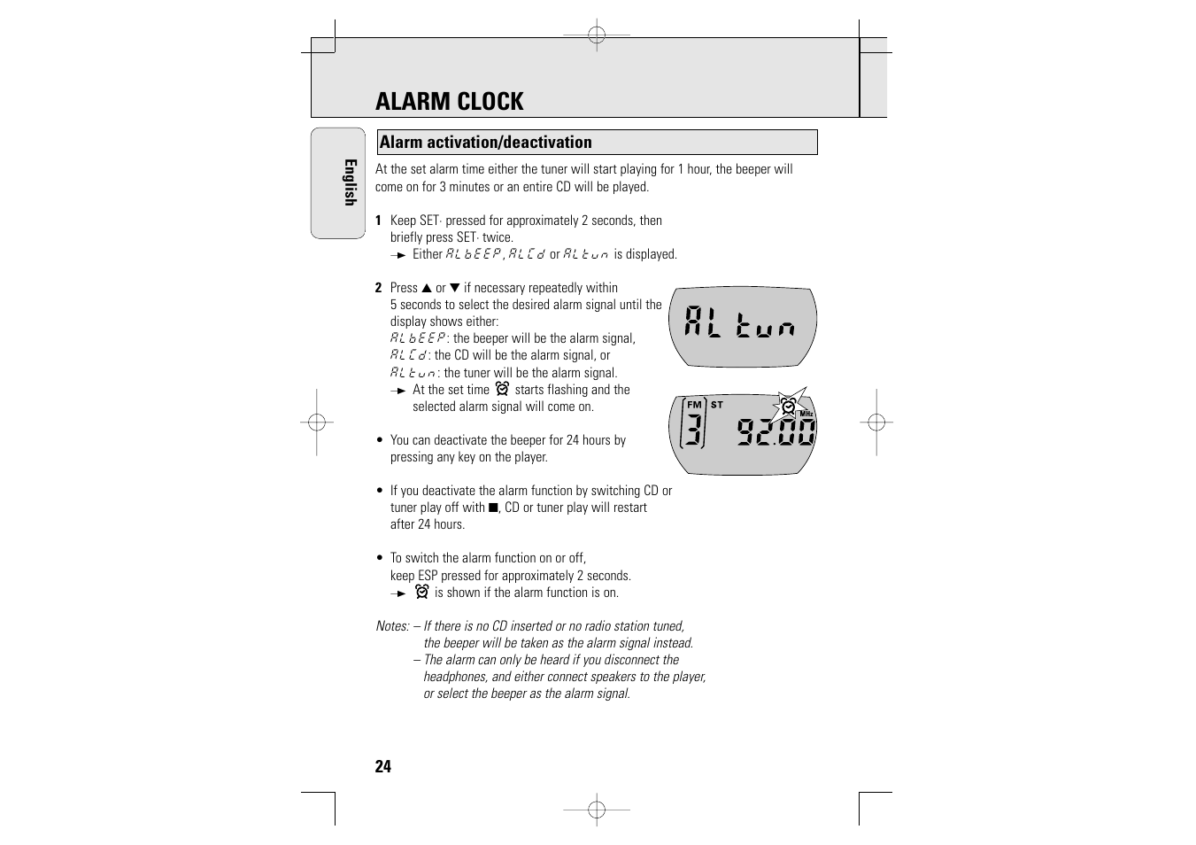 Alarm clock | Philips AZT9230 User Manual | Page 24 / 27