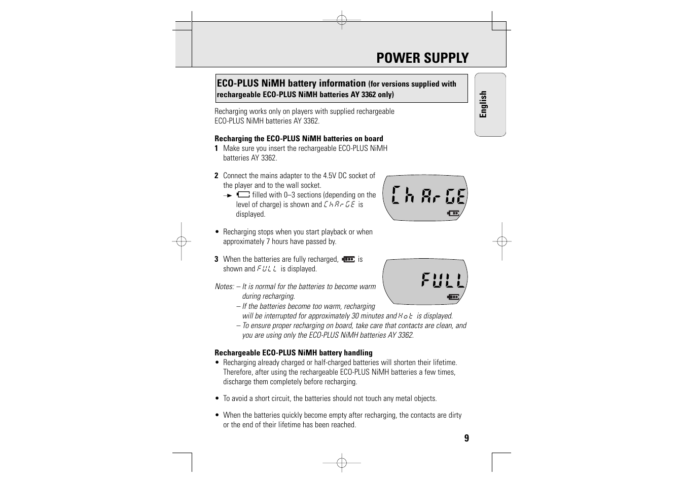 Power supply | Philips AZT9230 User Manual | Page 9 / 27