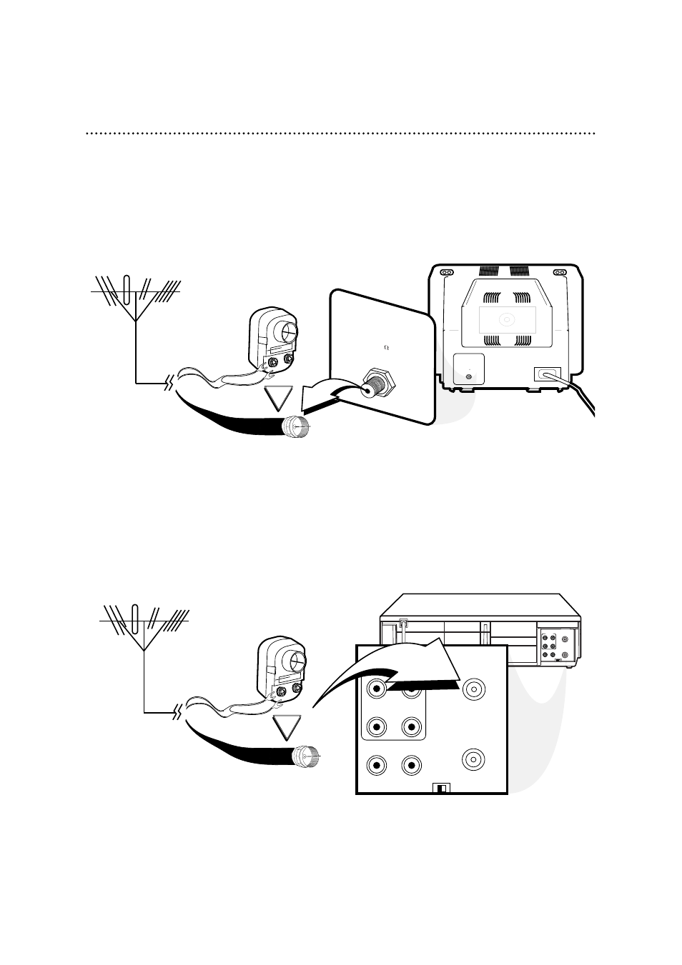 Disconnect the antenna or cable from your tv, Audio, Video out in in out | Out in | Philips SVA106 User Manual | Page 6 / 52