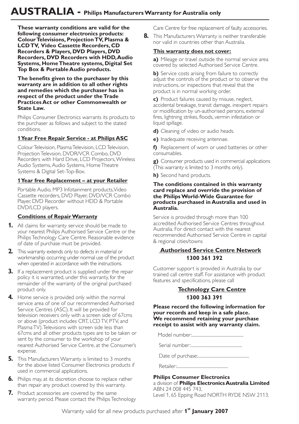 Australia | Philips DC315/79 User Manual | Page 24 / 26