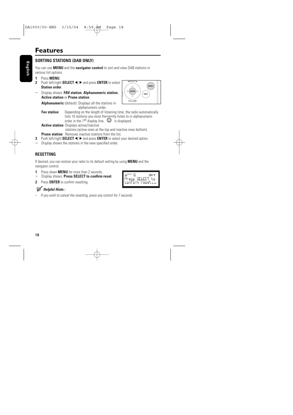 Features | Philips DA1000 User Manual | Page 18 / 21