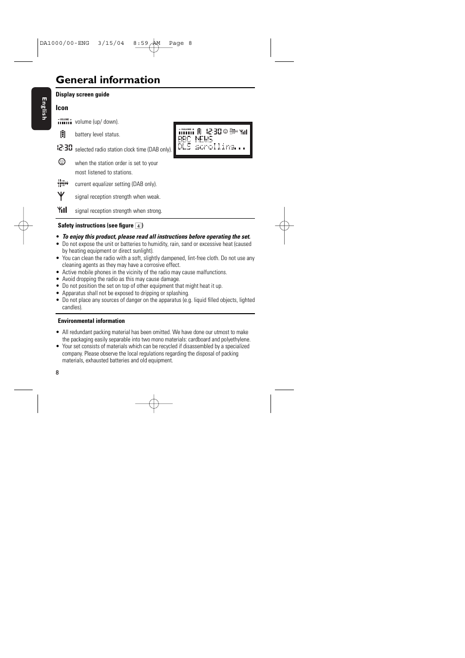 General information | Philips DA1000 User Manual | Page 8 / 21