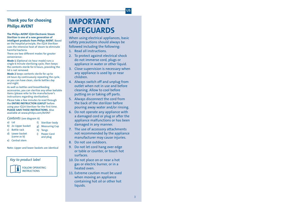 Important safeguards | Philips AVENT iQ24 User Manual | Page 3 / 11