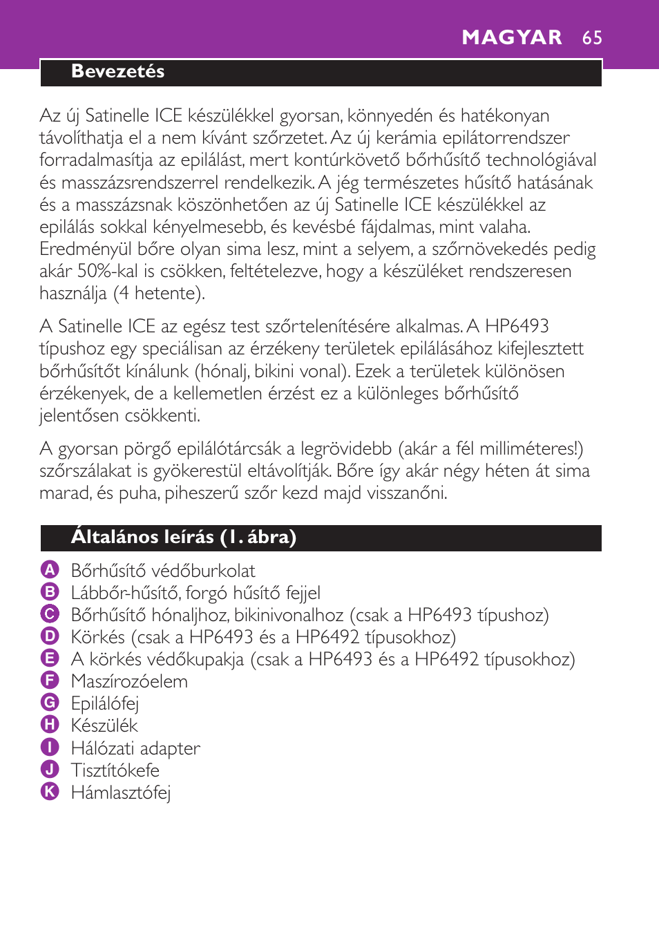 Magyar | Philips HP6491 User Manual | Page 65 / 104