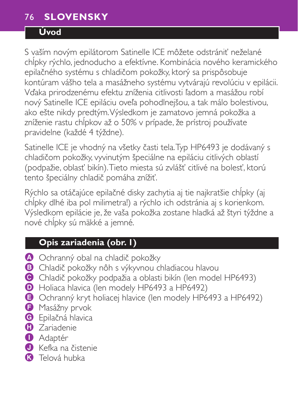 Slovensky | Philips HP6491 User Manual | Page 76 / 104