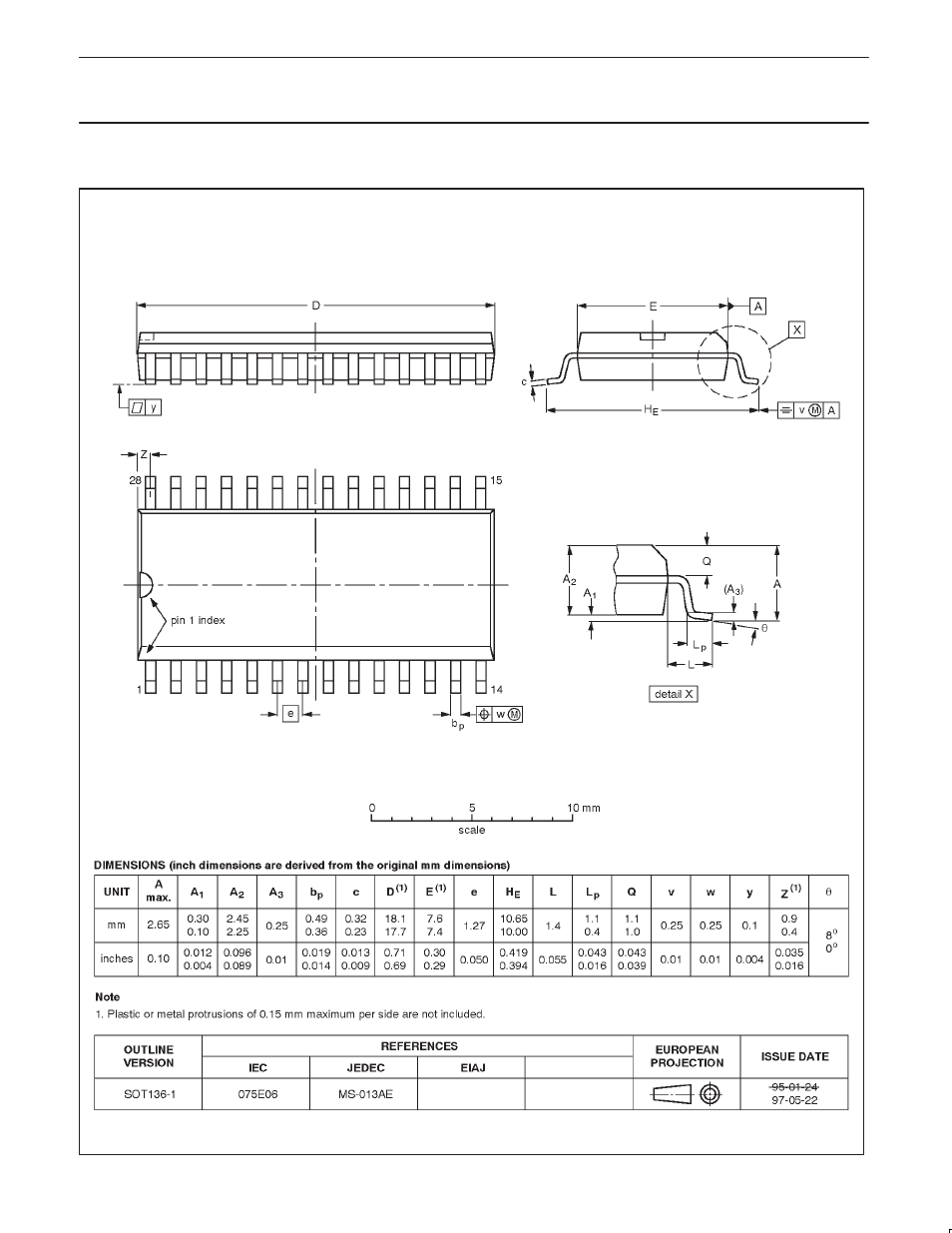 Package outlines, Sot136-1, Pdiusbh12 usb 2-port hub | Philips Integrated Circuits PDIUSBH12 User Manual | Page 24 / 28