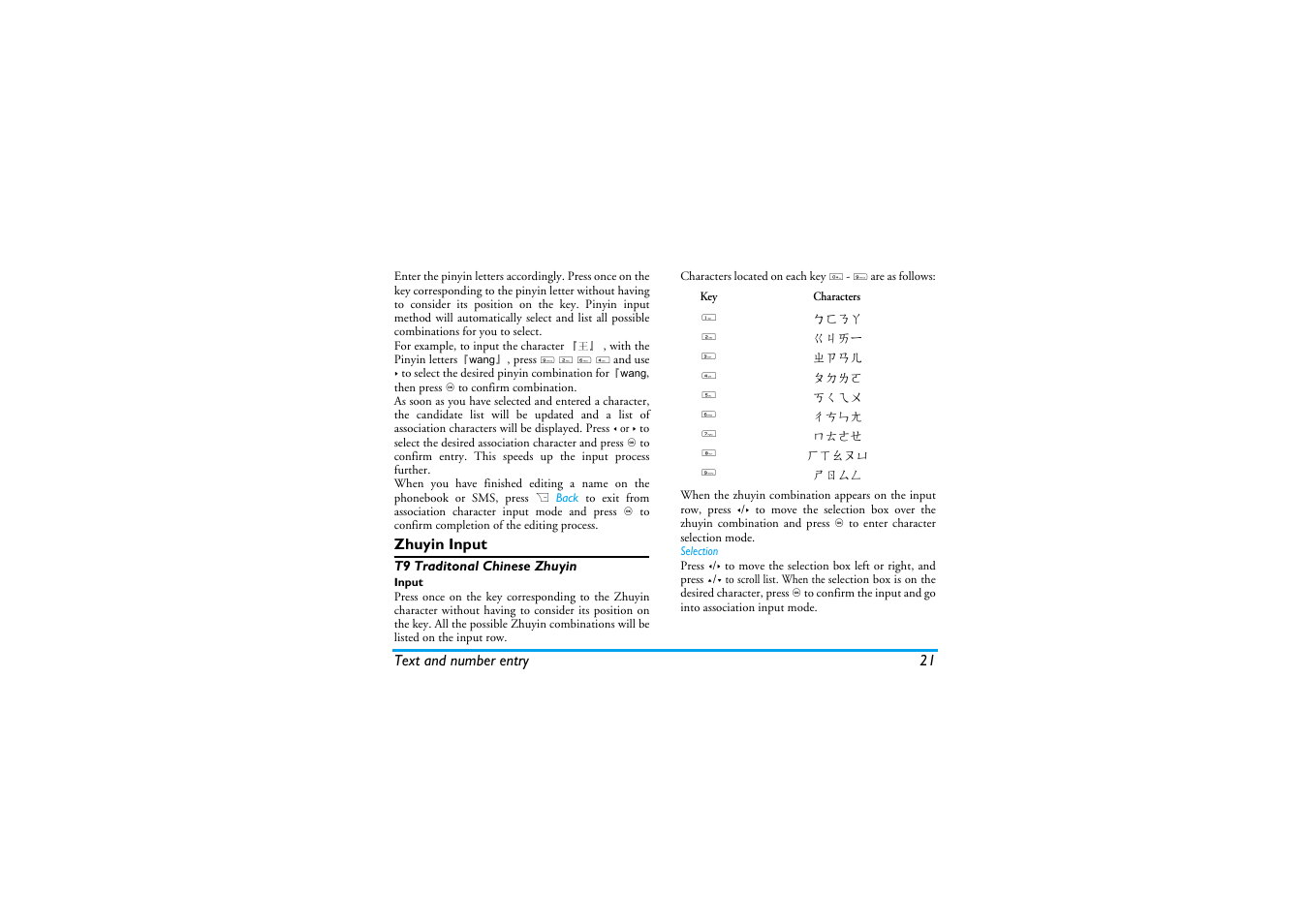 Zhuyin input, T9 traditonal chinese zhuyin | Philips XENIUM 9@9K CT9A9KBRN User Manual | Page 22 / 88