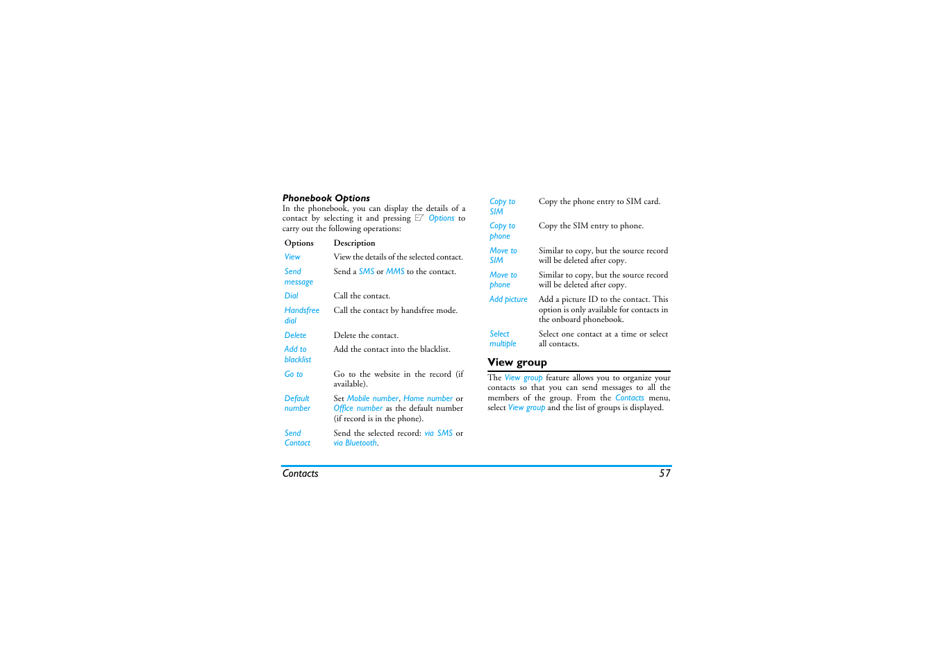 Phonebook options, View group | Philips XENIUM 9@9K CT9A9KBRN User Manual | Page 58 / 88