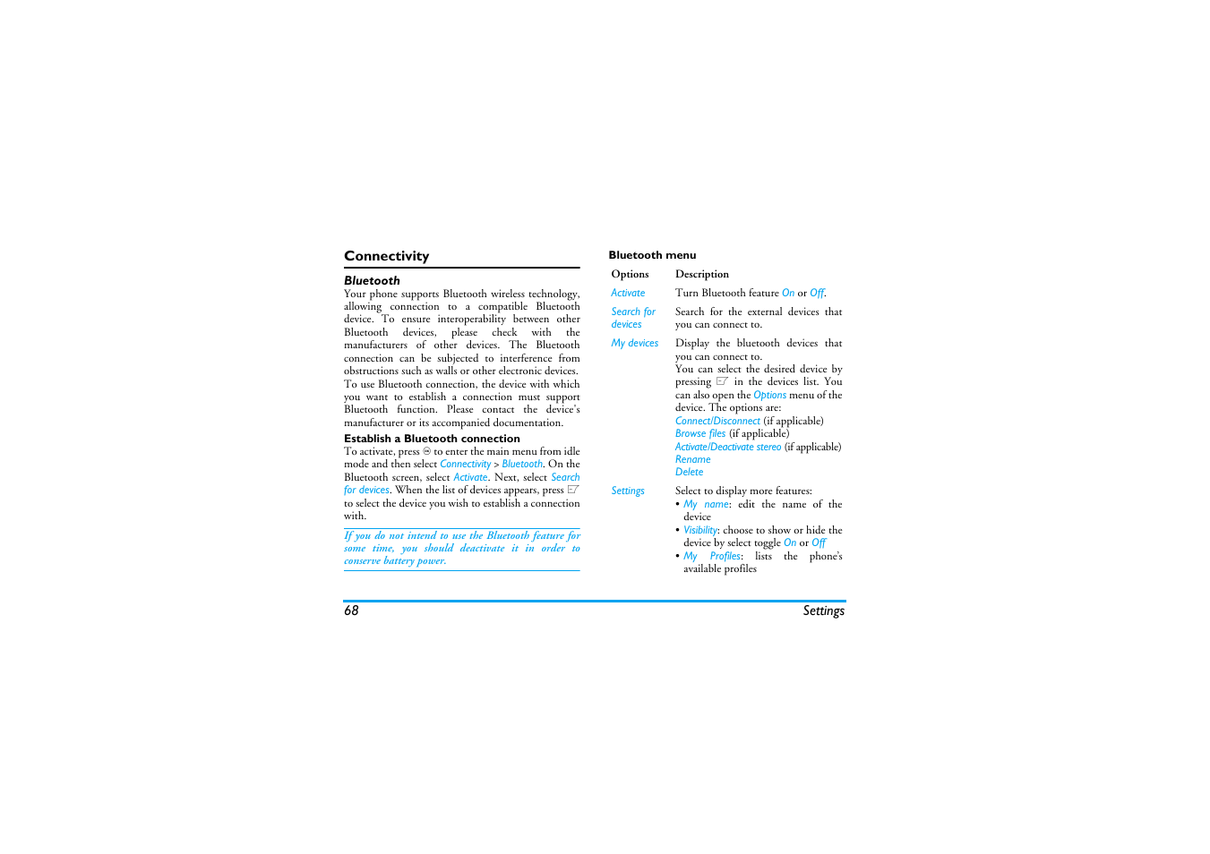 Connectivity, Bluetooth | Philips XENIUM 9@9K CT9A9KBRN User Manual | Page 69 / 88