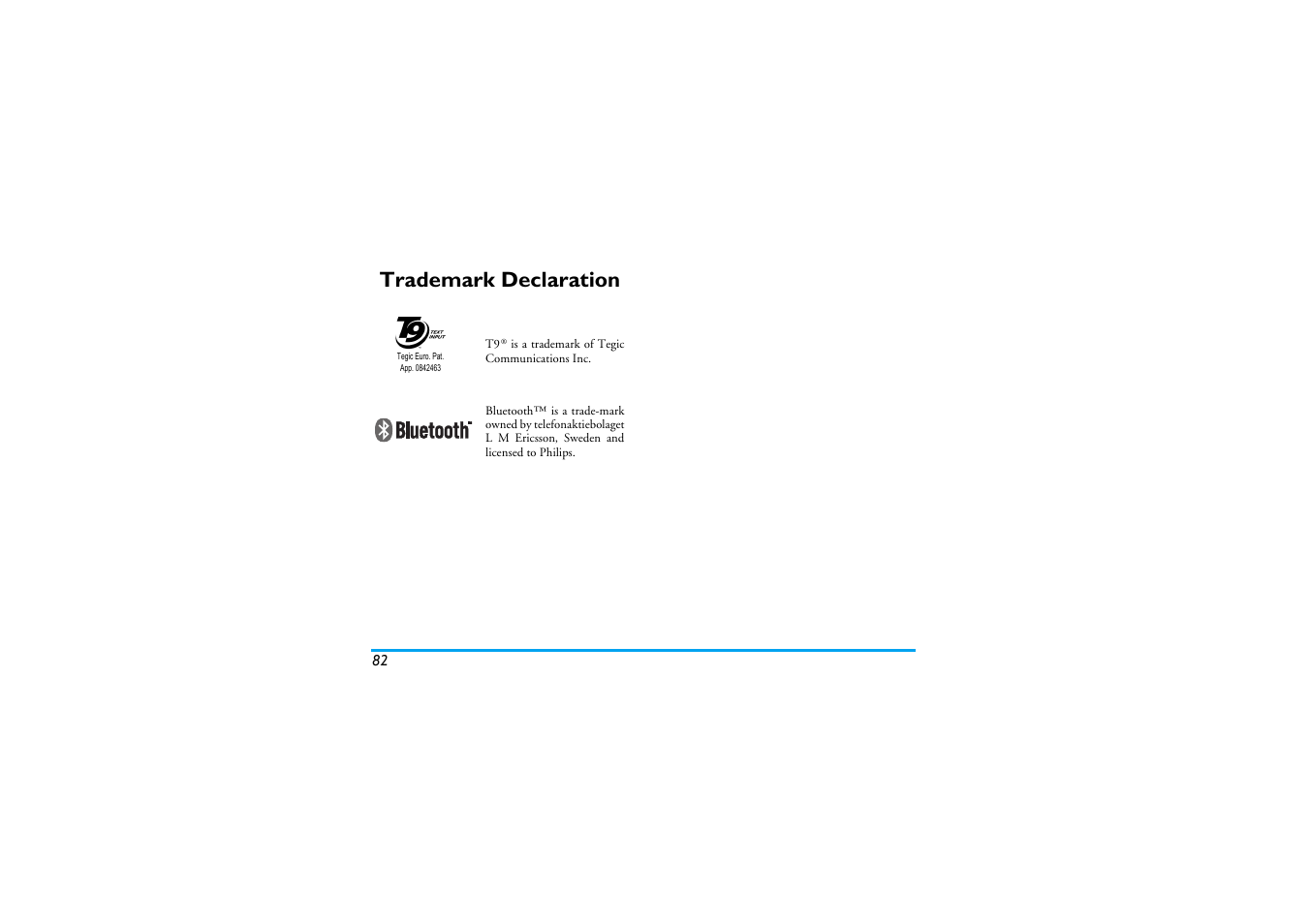 Trademark declaration | Philips XENIUM 9@9K CT9A9KBRN User Manual | Page 83 / 88