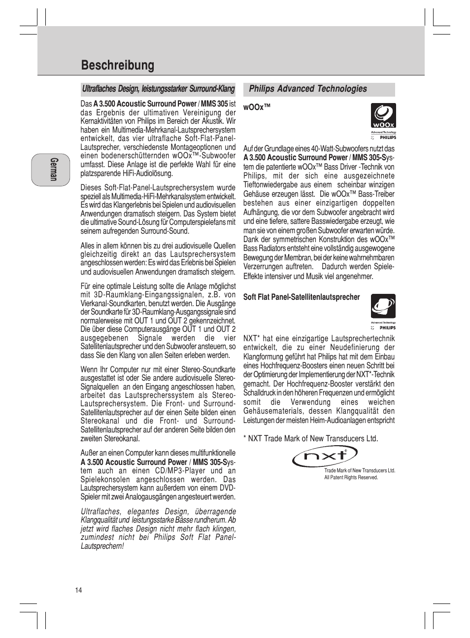 Beschreibung | Philips MMS 305 User Manual | Page 14 / 62