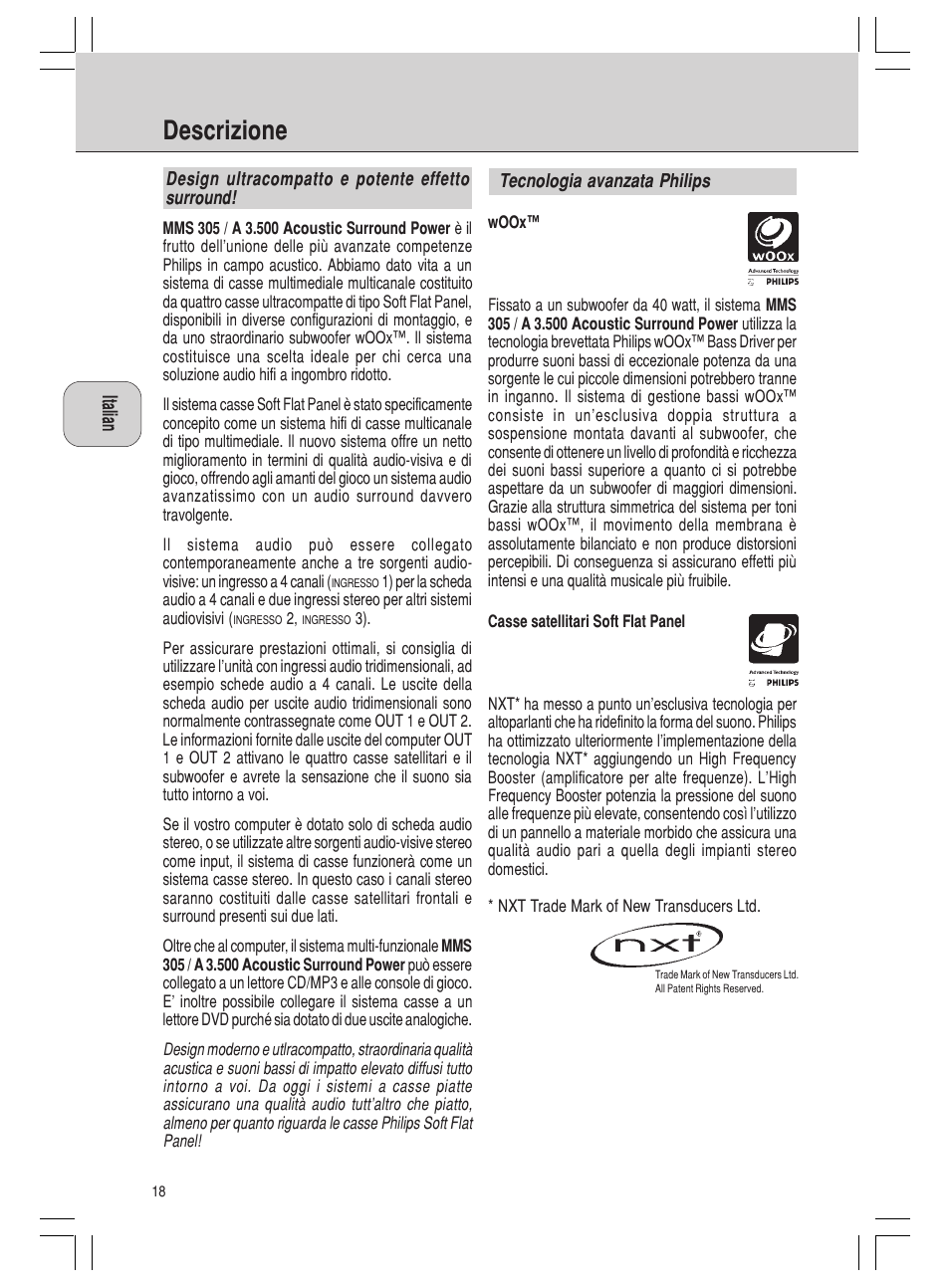 Descrizione | Philips MMS 305 User Manual | Page 18 / 62