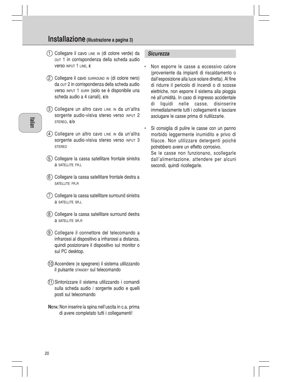 Installazione | Philips MMS 305 User Manual | Page 20 / 62