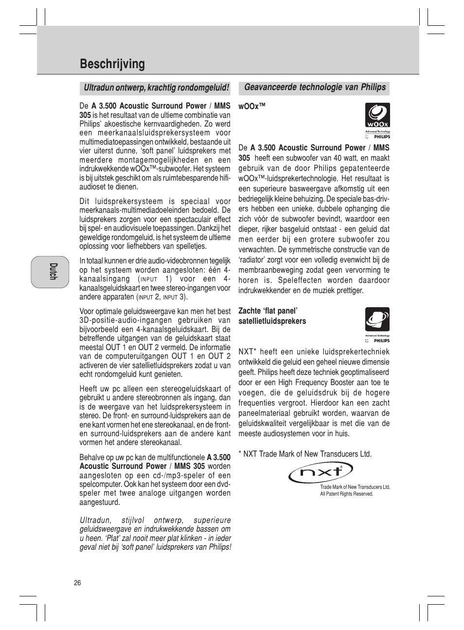 Beschrijving | Philips MMS 305 User Manual | Page 26 / 62
