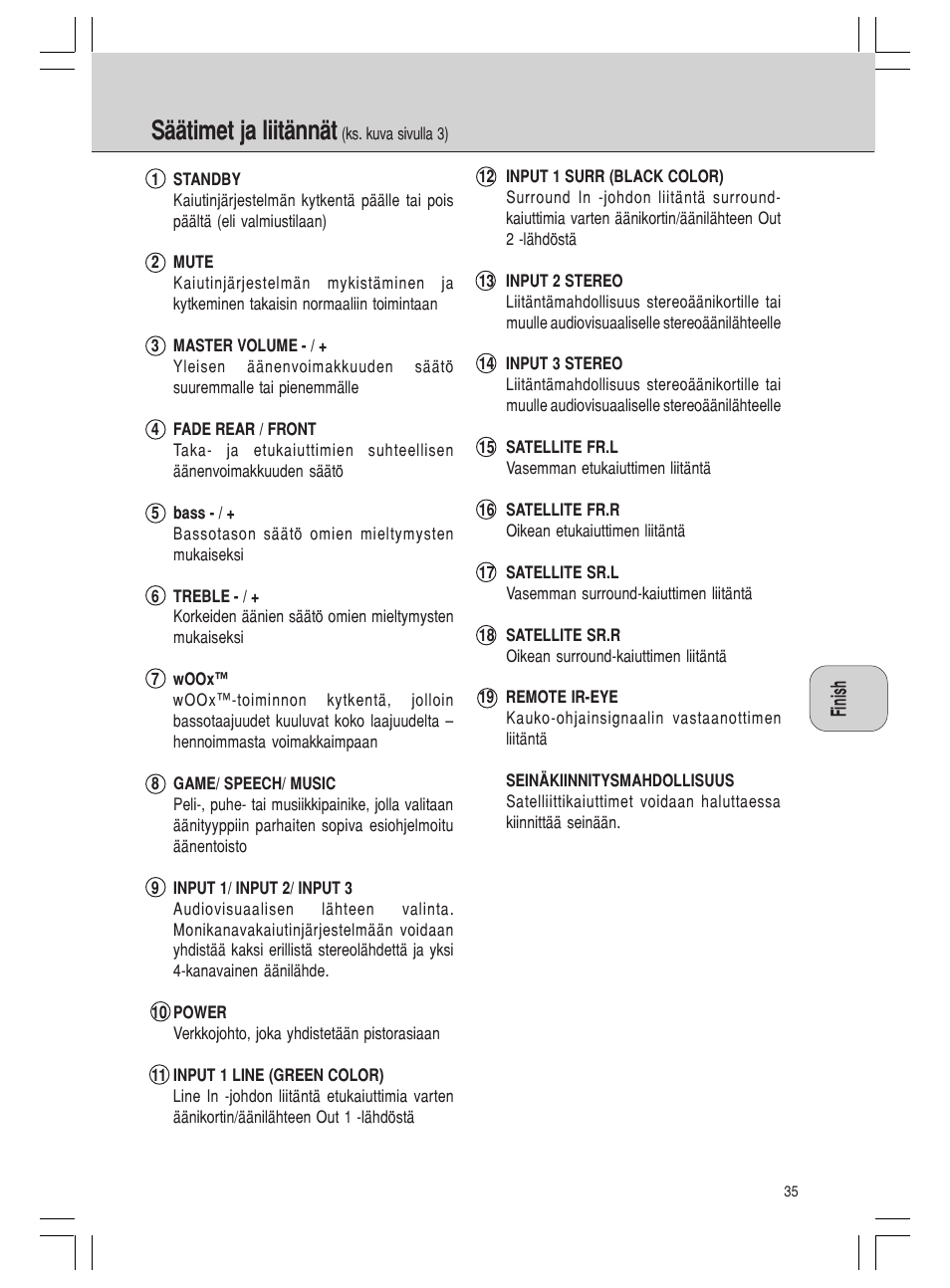 Säätimet ja liitännät | Philips MMS 305 User Manual | Page 35 / 62