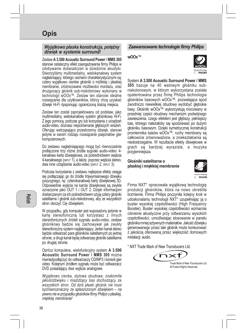 Opis | Philips MMS 305 User Manual | Page 38 / 62