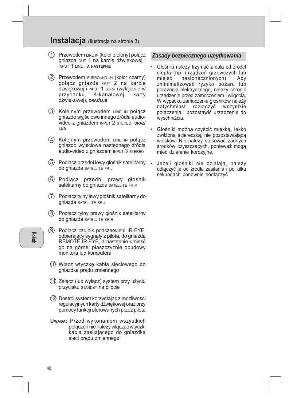 Instalacja | Philips MMS 305 User Manual | Page 40 / 62