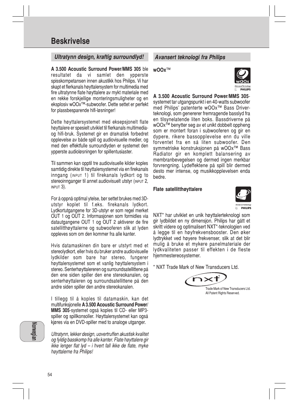 Beskrivelse | Philips MMS 305 User Manual | Page 54 / 62