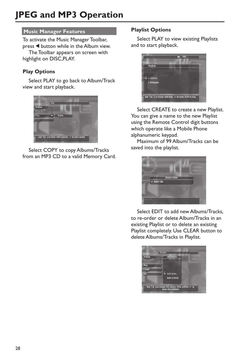 Jpeg and mp3 operation | Philips DVD760 User Manual | Page 28 / 42