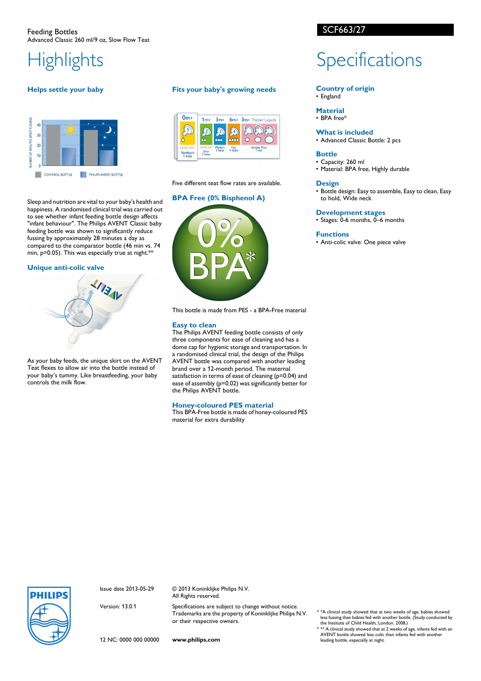 Highlights, Specifications | Philips Avent SCF663/27 User Manual | Page 2 / 2