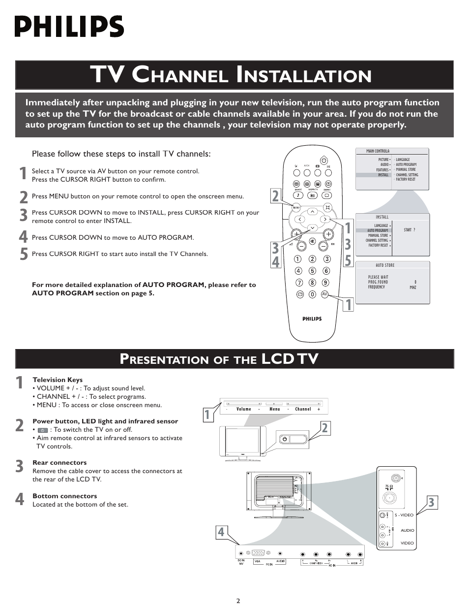 Tv c, Quick start guide, Hannel | Nstallation, Lcd tv | Philips Wall Mounting User Manual | Page 2 / 8