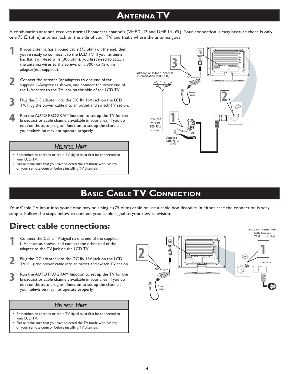 Tv c, Direct cable connections | Philips Wall Mounting User Manual | Page 4 / 8