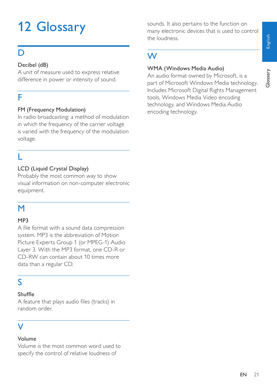 12 index, 12 glossary | Philips GOGEAR SA1MXX02P User Manual | Page 20 / 21