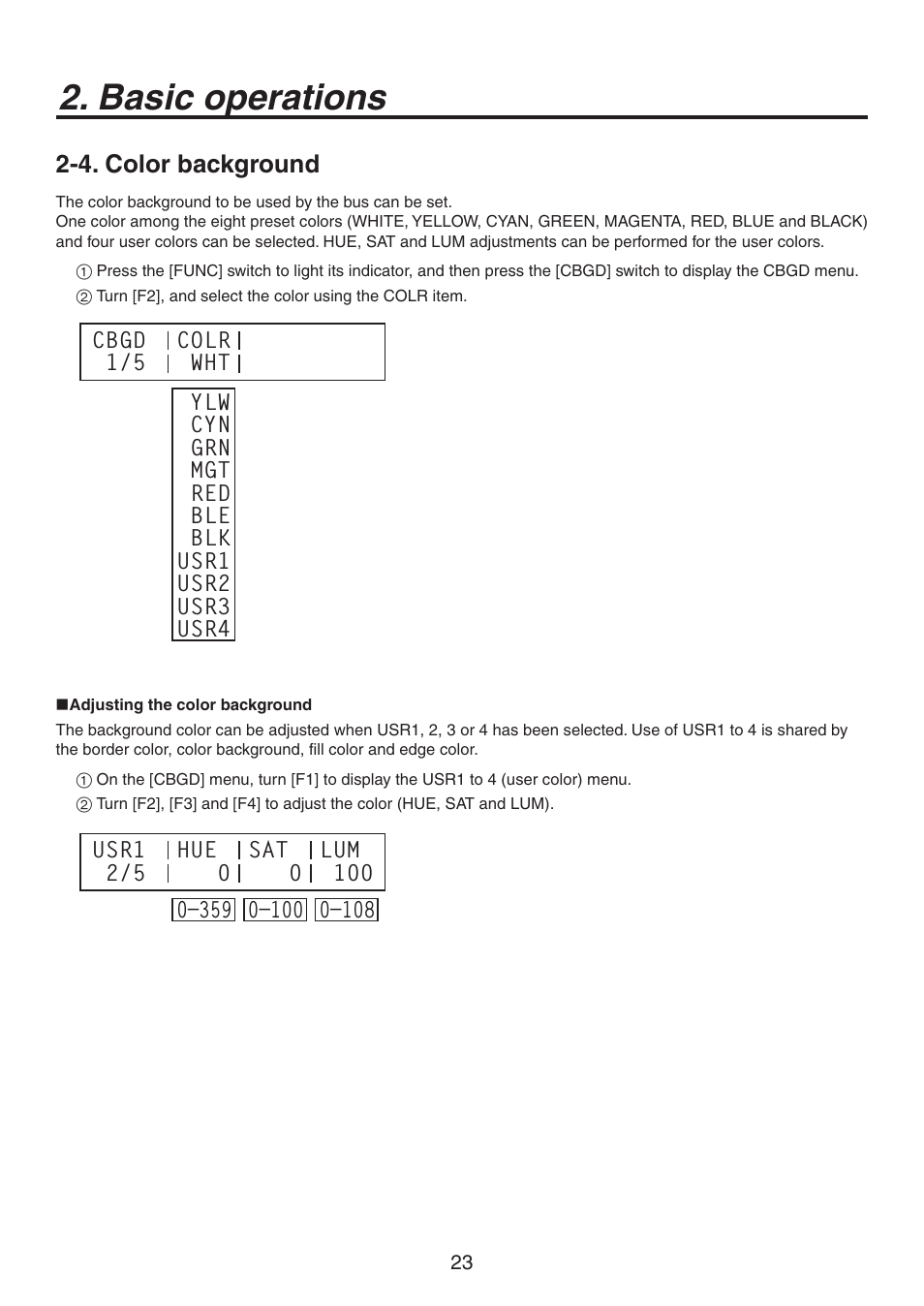 Basic operations, 4. color background | Philips AV-HS300G User Manual | Page 23 / 64