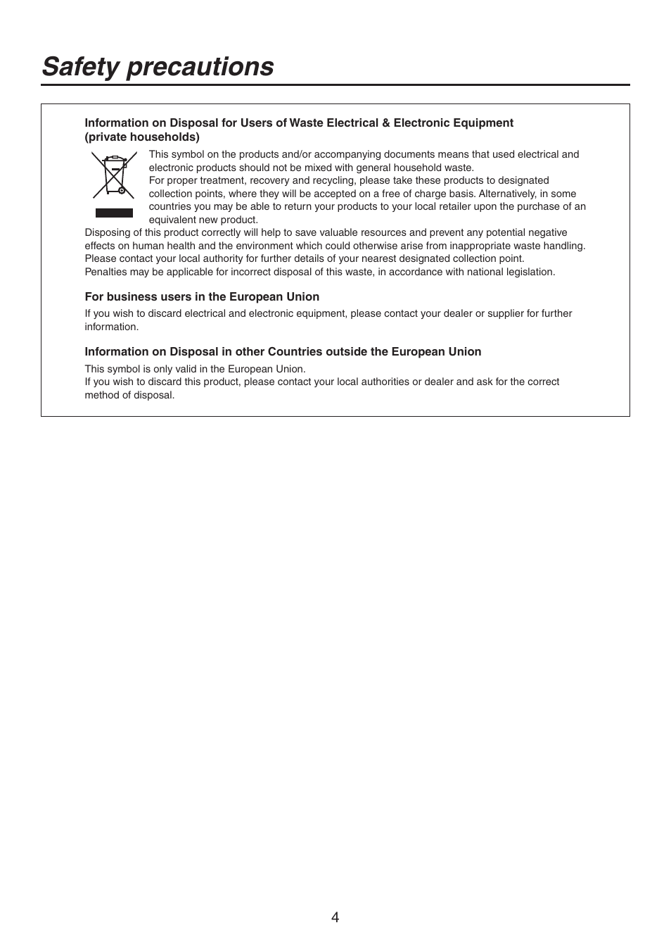 Safety precautions | Philips AV-HS300G User Manual | Page 4 / 64