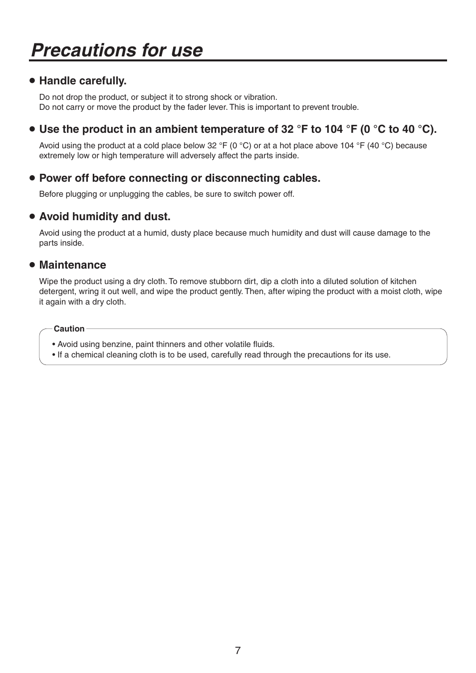 Precautions for use | Philips AV-HS300G User Manual | Page 7 / 64