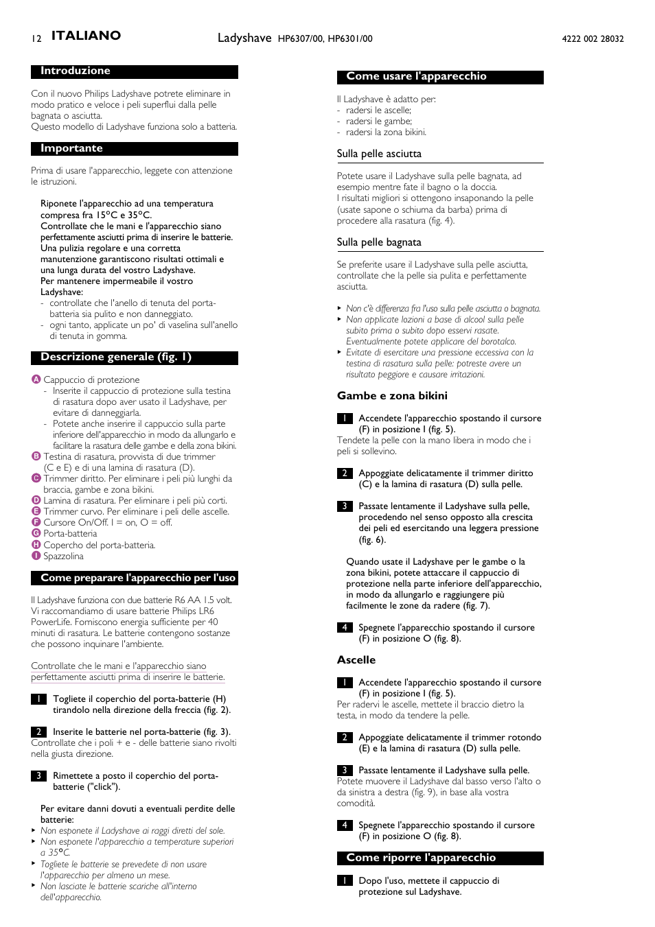 Italiano 12 - 13, Ladyshave, Italiano | Philips HP6301/00 User Manual | Page 12 / 15