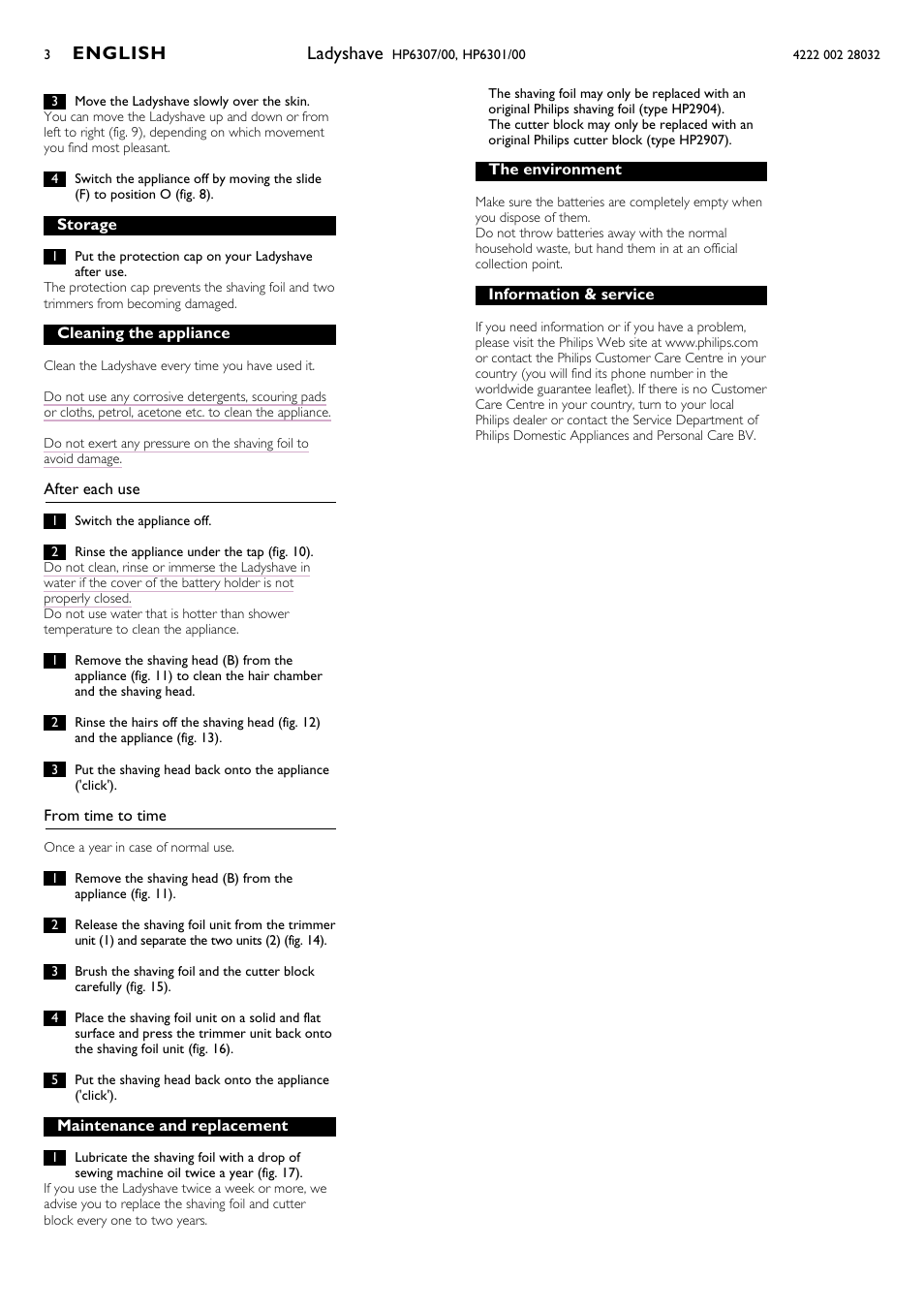 Ladyshave, English | Philips HP6301/00 User Manual | Page 3 / 15