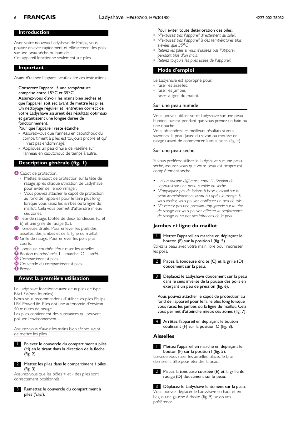 Français 6 - 7, Ladyshave, Français | Philips HP6301/00 User Manual | Page 6 / 15