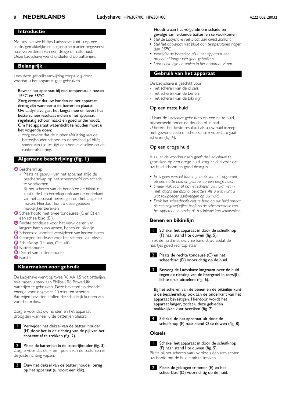 Nederlands 8 - 9, Ladyshave, Nederlands | Philips HP6301/00 User Manual | Page 8 / 15