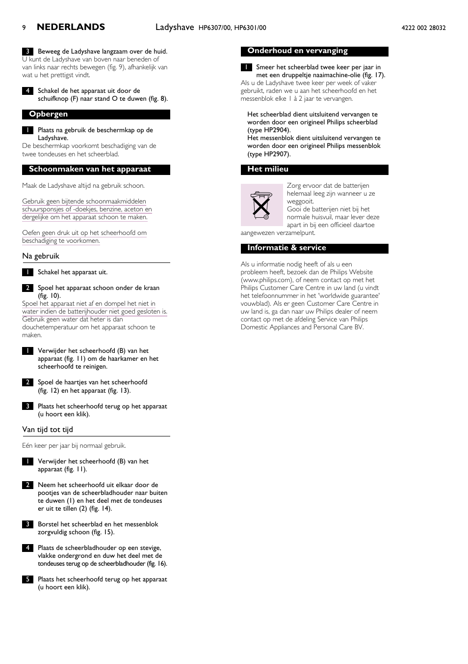 Ladyshave, Nederlands | Philips HP6301/00 User Manual | Page 9 / 15