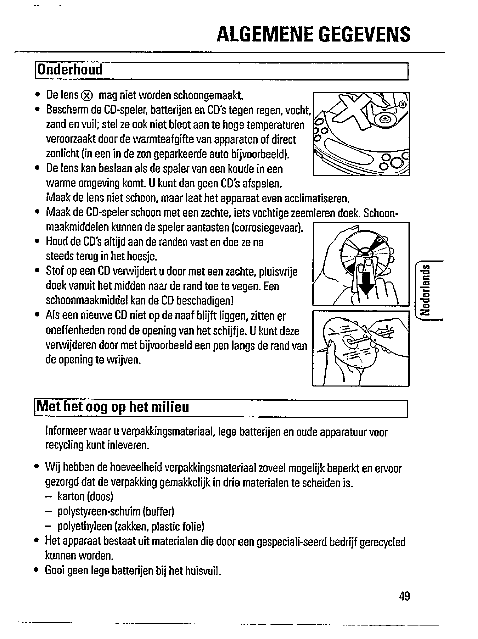 Algemene gegevens, Onderhoud, Met het oog op het milieu | Philips AZ 6846 User Manual | Page 13 / 16