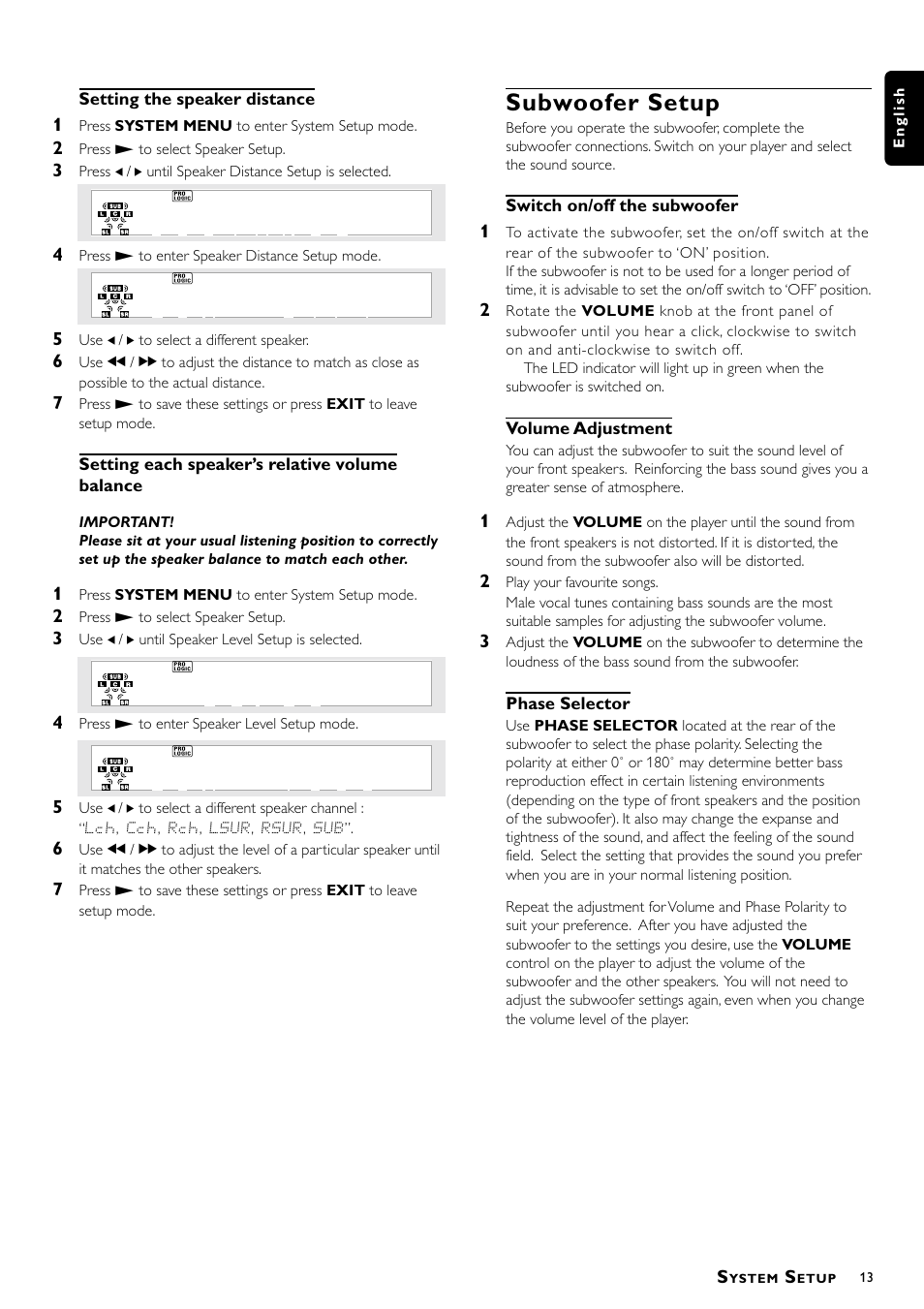 Subwoofer setup | Philips DVD Surround Receiver MX-1060D User Manual | Page 13 / 29