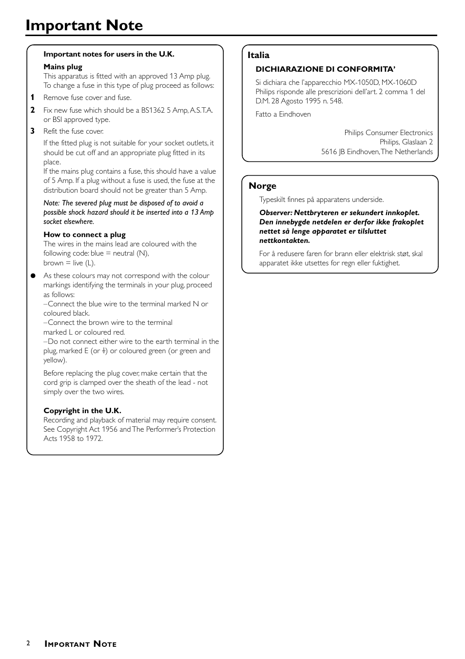 Philips DVD Surround Receiver MX-1060D User Manual | Page 2 / 29