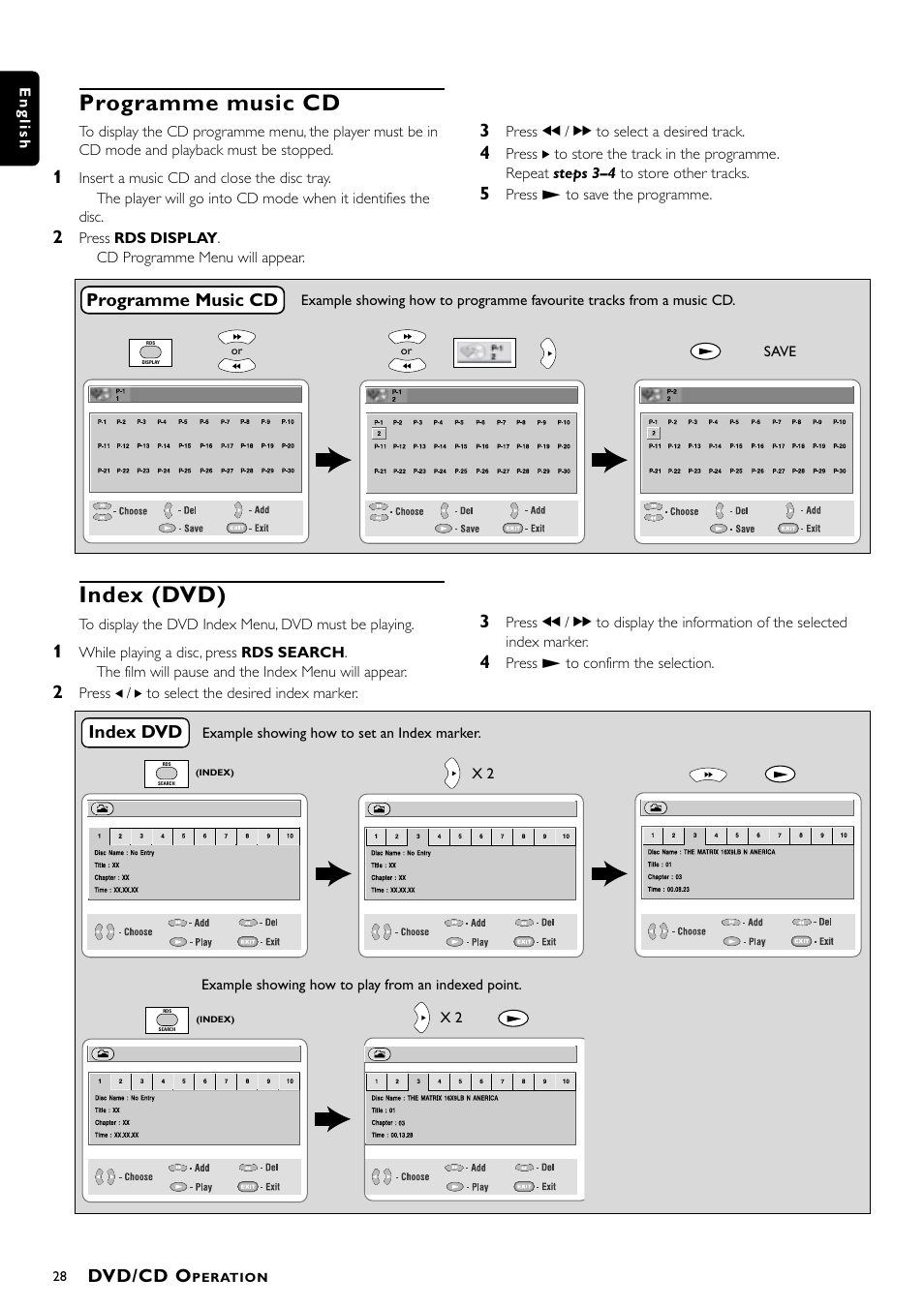 Programme music cd, Index (dvd), Dvd/cd o | Philips DVD Surround Receiver MX-1060D User Manual | Page 28 / 29