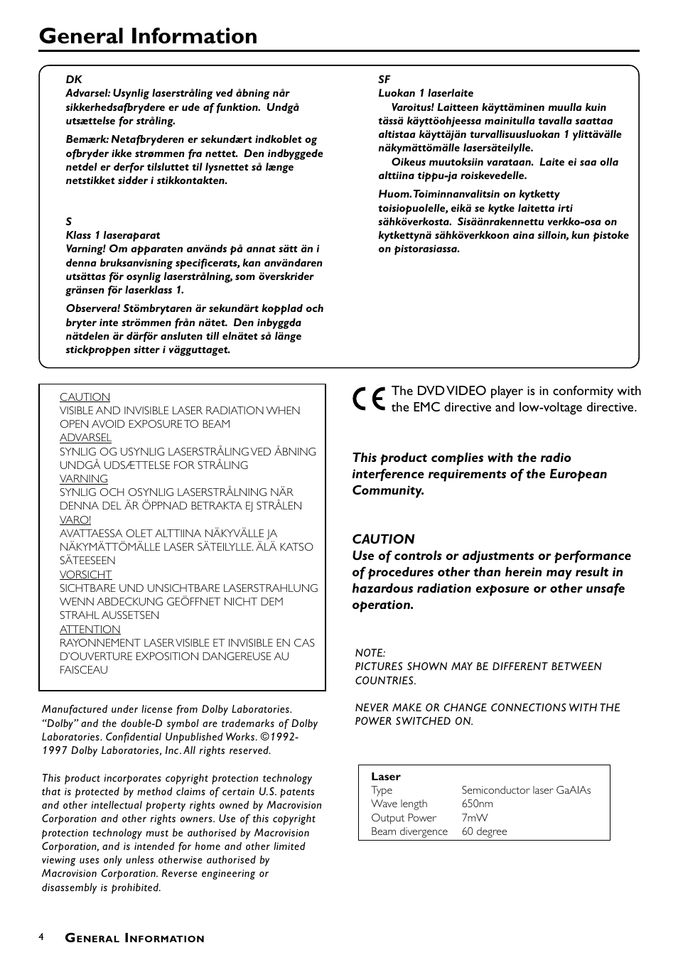General information | Philips DVD Surround Receiver MX-1060D User Manual | Page 4 / 29