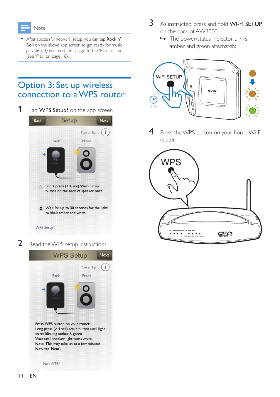 Option 3: set up wireless connection, To a wps router, Choose option | Philips AW3000 User Manual | Page 16 / 32