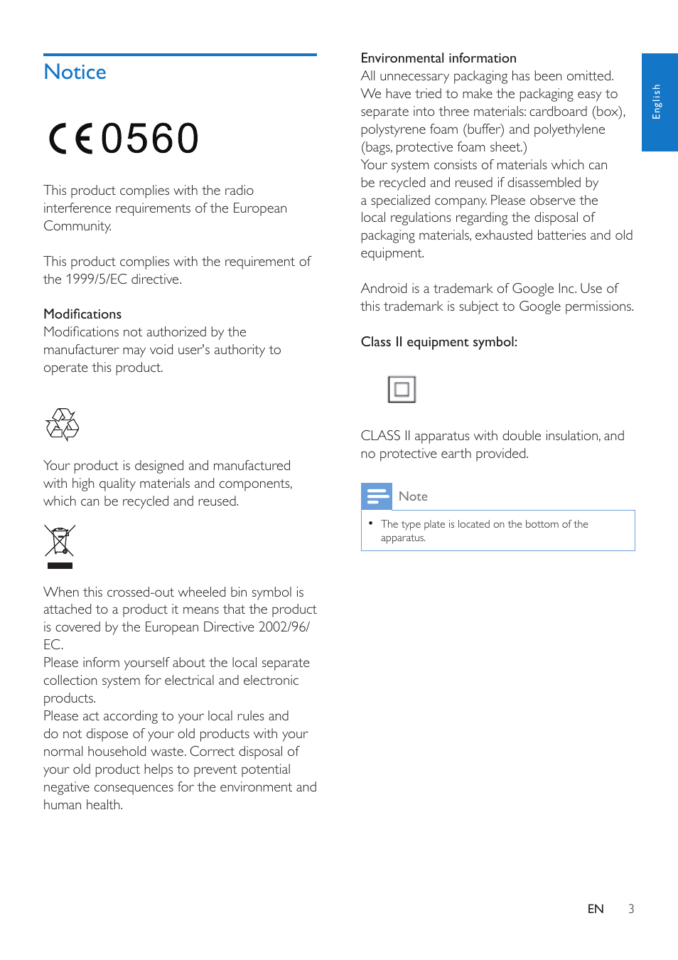 Notice, Notice 3 | Philips AW3000 User Manual | Page 5 / 32